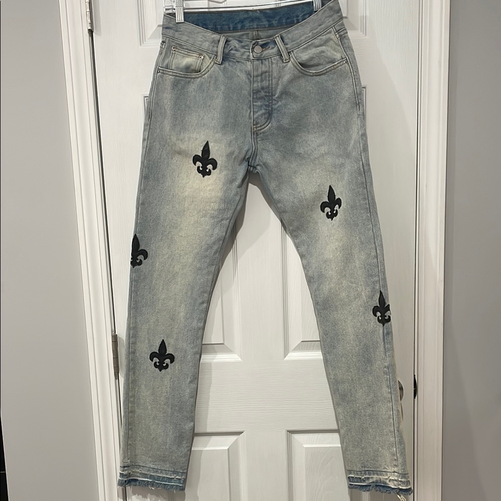 MNML Blue and Black Skinny Jeans Distressed Style